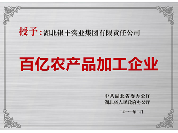 2011年 銀豐集團榮獲湖北省百億農產品加工企業稱號